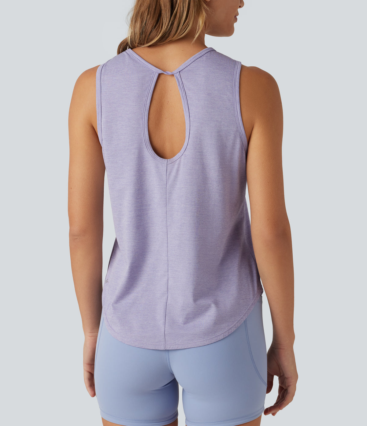 Round Neck Curved Hem Quick Dry Yoga Tank Top — Hazy Sky — view 2