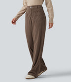 Mid Rise Straight Leg Corduroy Casual Trousers with Pockets — Acorn — view 3
