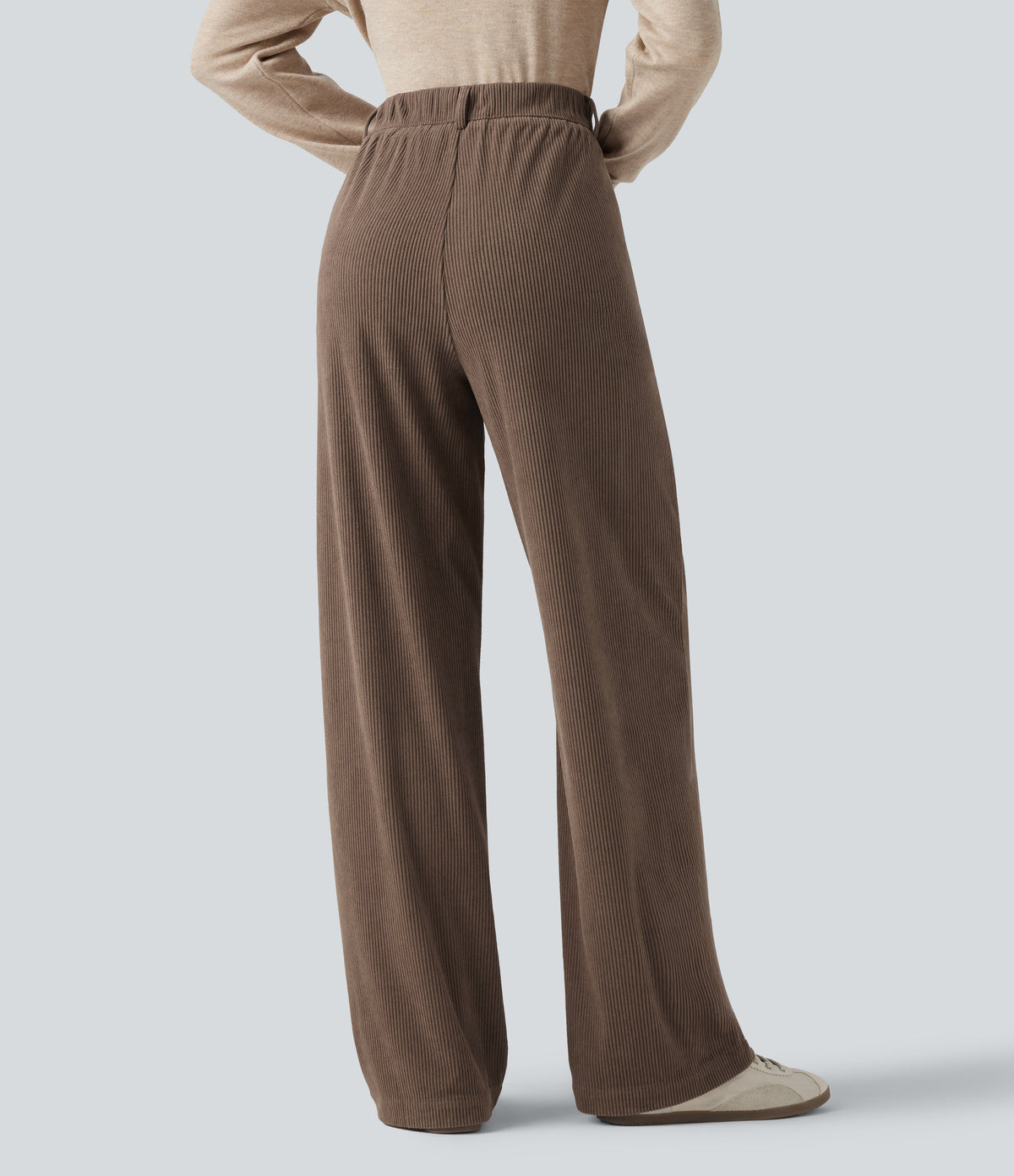 Mid Rise Straight Leg Corduroy Casual Trousers with Pockets — Acorn — view 2