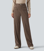 Mid Rise Straight Leg Corduroy Casual Trousers with Pockets — Acorn — view 1