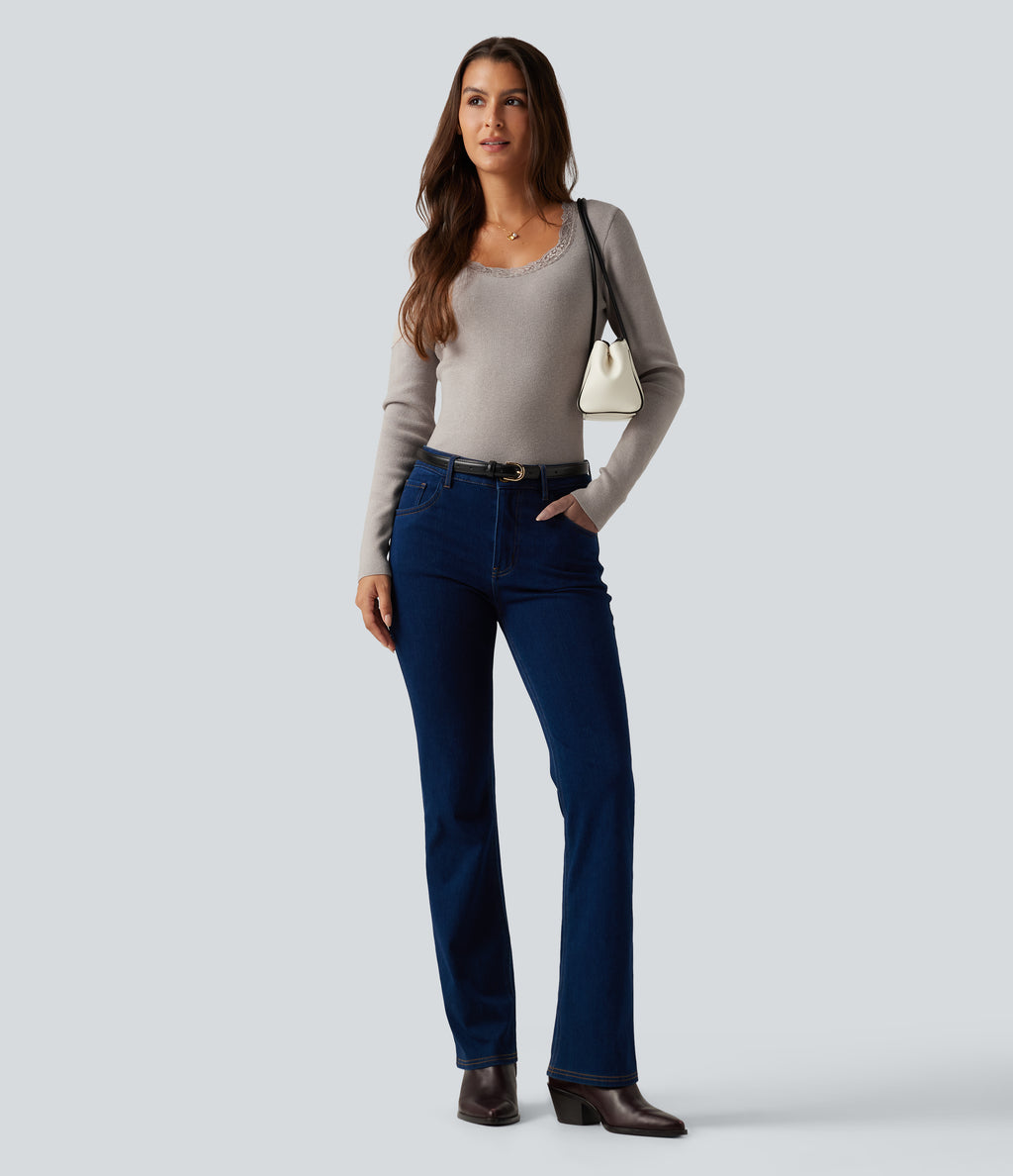 Round Neck Long Sleeve Contrast Lace Casual Jumper — Etherea — view 7