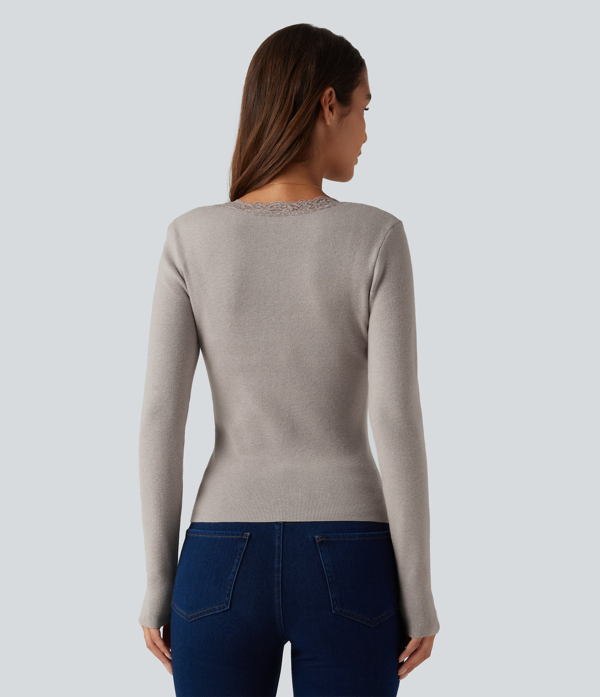 Round Neck Long Sleeve Contrast Lace Casual Jumper — Etherea — view 2