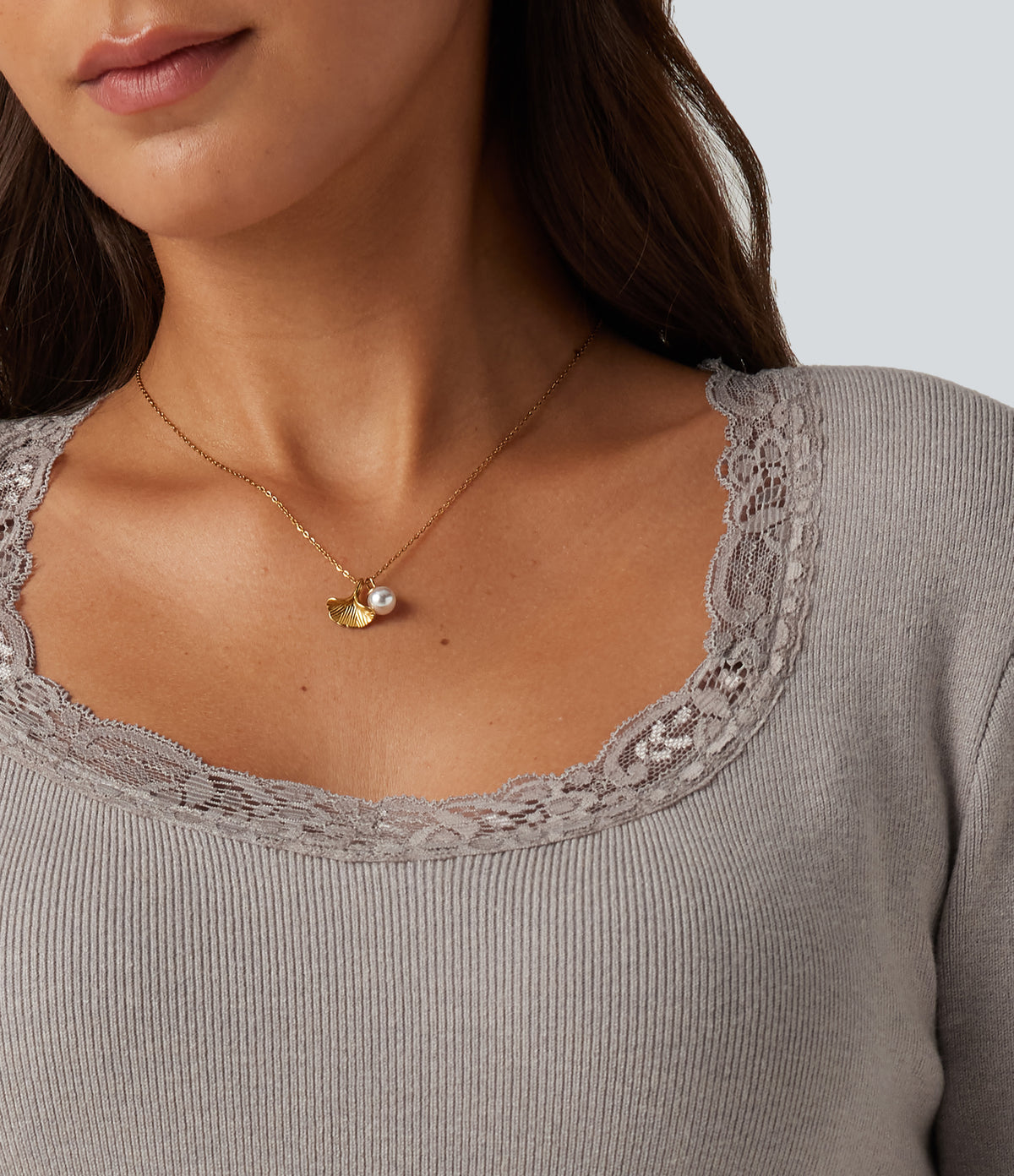 Round Neck Long Sleeve Contrast Lace Casual Jumper — Etherea — view 5