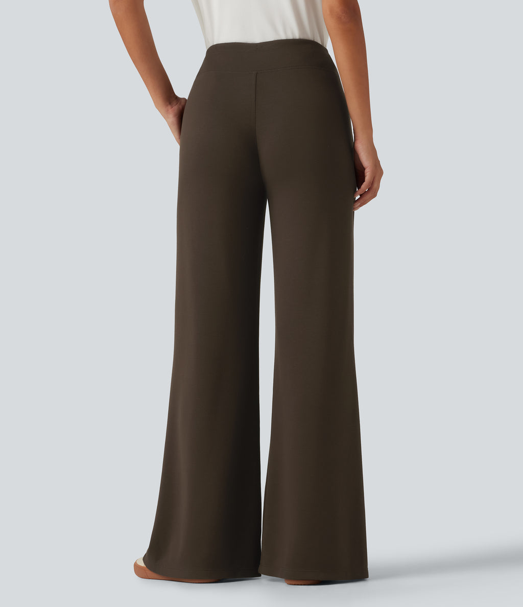 Mid Rise Drawstring Bootcut Casual Sweatpants with Pockets — Smoked Pecan — view 2