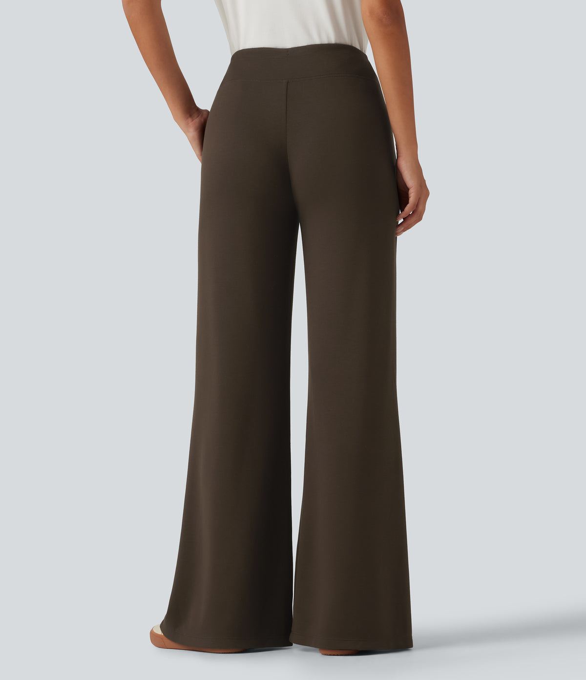Mid Rise Drawstring Bootcut Casual Sweatpants with Pockets — Smoked Pecan — view 2