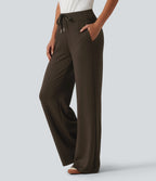 Mid Rise Drawstring Bootcut Casual Sweatpants with Pockets — Smoked Pecan — view 3