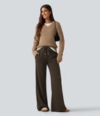 Mid Rise Drawstring Bootcut Casual Sweatpants with Pockets — Smoked Pecan — view 6
