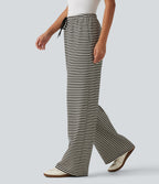 Mid Rise Drawstring Wide Leg Stripe Casual Sweatpants with Pockets — Monochrome Stripe — view 3