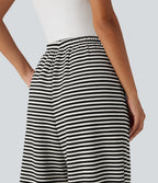 Mid Rise Drawstring Wide Leg Stripe Casual Sweatpants with Pockets — Monochrome Stripe — view 5
