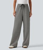 Mid Rise Drawstring Wide Leg Stripe Casual Sweatpants with Pockets — Monochrome Stripe — view 1