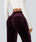 High Waisted Velvet Work Trousers with Pockets — Dusky purple — view 5
