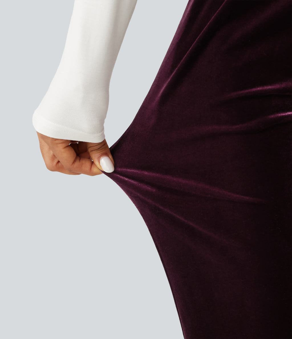 High Waisted Velvet Work Trousers with Pockets — Dusky purple — view 7