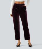 High Waisted Velvet Work Trousers with Pockets — Dusky purple — view 1