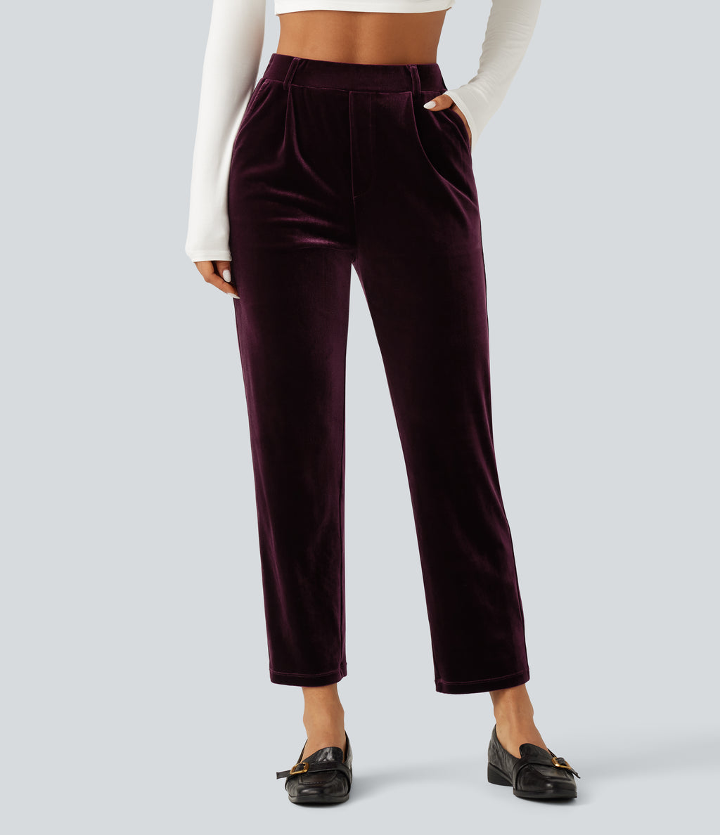 High Waisted Velvet Work Trousers with Pockets — Dusky purple — view 4