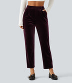 High Waisted Velvet Work Trousers with Pockets — Dusky purple — view 4