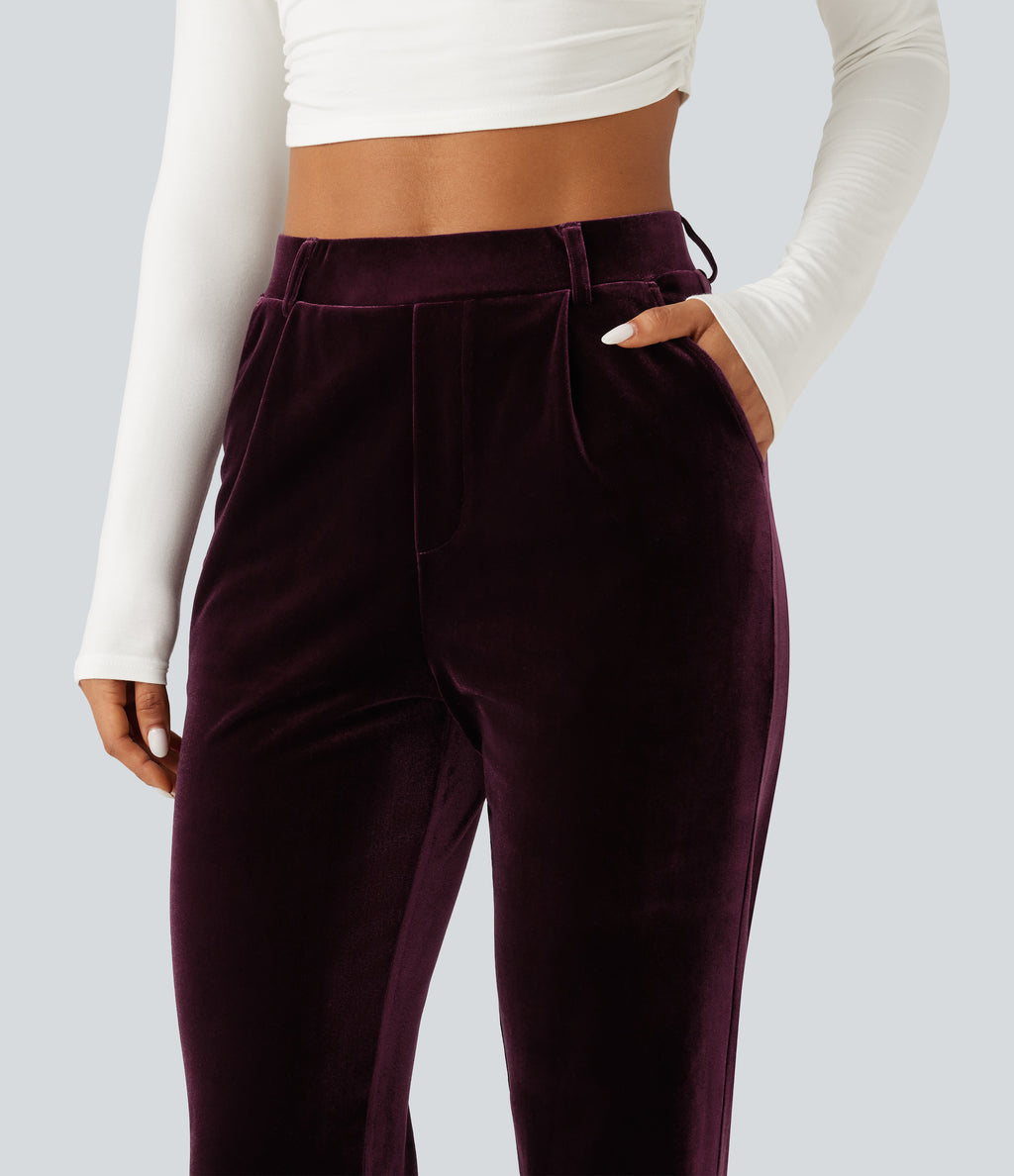 High Waisted Velvet Work Trousers with Pockets — Dusky purple — view 6