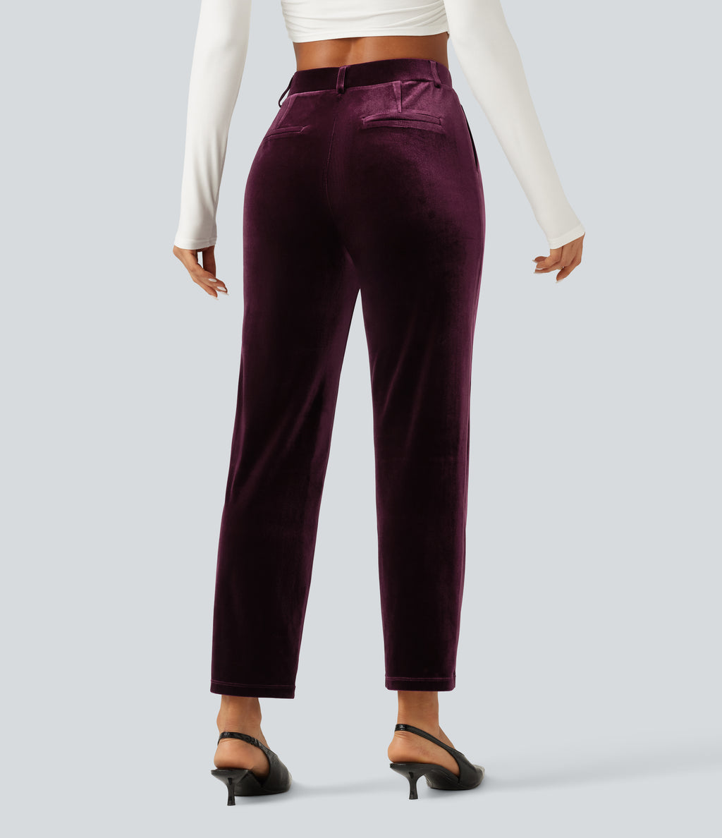 High Waisted Velvet Work Trousers with Pockets — Dusky purple — view 2