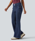 High Waisted Casual Flare Jeans with Pockets — Estate Blue Denim — view 3