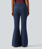 High Waisted Casual Flare Jeans with Pockets — Estate Blue Denim — view 2
