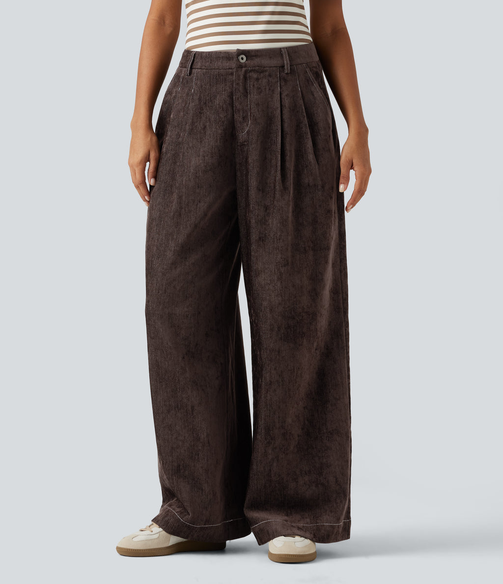 High Waisted Wide Leg Work Pant with Pockets — Mole' — view 1