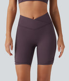 Speedwave High Waisted Tummy Control Crossover Ruched Training Biker Shorts 7" with Pocket — Dusky Evening purple — view 2