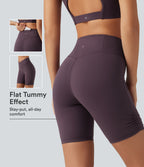 Speedwave High Waisted Tummy Control Crossover Ruched Training Biker Shorts 7" with Pocket — Dusky Evening purple — view 1