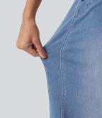 Mid Rise Wide Leg Casual Jeans with Pockets — Vallarta Blue Denim — view 6