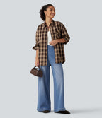 Mid Rise Wide Leg Casual Jeans with Pockets — Vallarta Blue Denim — view 7