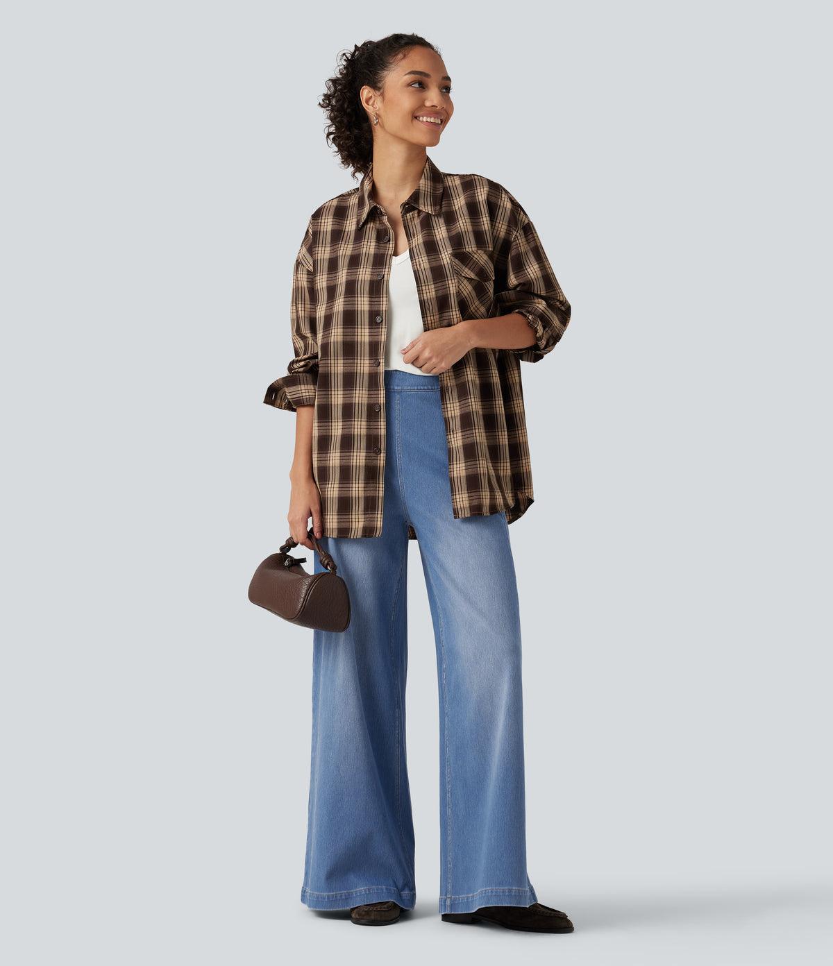 Mid Rise Wide Leg Casual Jeans with Pockets — Vallarta Blue Denim — view 7