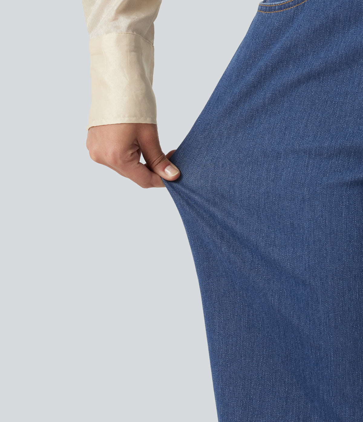 Mid Rise Barrel Leg Casual Jeans with Pockets — Tide Blue Denim — view 6