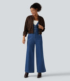 V Neck Wide Leg Denim Casual Jumpsuit with Pockets — Vallarta Blue Denim — view 8