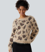 Round Neck Long Sleeve Leopard Print Casual Jumper — Sand Wild Motif — view 1