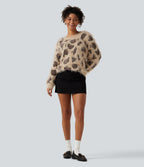 Round Neck Long Sleeve Leopard Print Casual Jumper — Sand Wild Motif — view 6