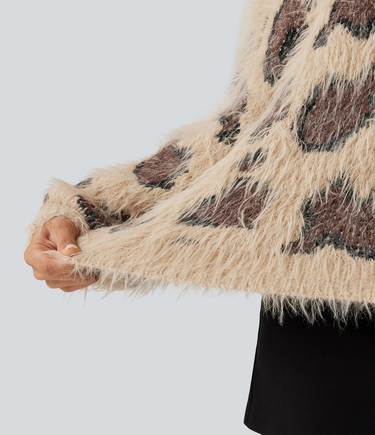 Round Neck Long Sleeve Leopard Print Casual Jumper — Sand Wild Motif — view 5