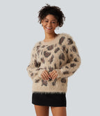 Round Neck Long Sleeve Leopard Print Casual Jumper — Sand Wild Motif — view 4