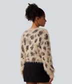 Round Neck Long Sleeve Leopard Print Casual Jumper — Sand Wild Motif — view 2