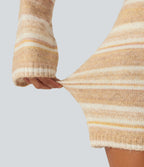 Off Shoulder Flounce Long Sleeve Bodycon Mini Casual Sweater Dress — Sunlit Grain — view 6