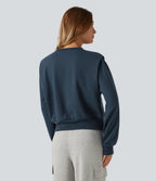 Round Neck Long Sleeve Waffle Casual Sweatshirt — Charm Ink Blue — view 2