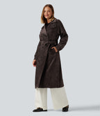 Long Sleeve Belted Longline Work Jacket with Pockets — Seal Brown — view 3
