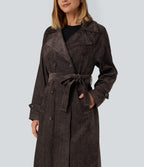 Long Sleeve Belted Longline Work Jacket with Pockets — Seal Brown — view 4