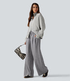 High Waisted Drawstring Wide Leg Casual Trousers with Pockets — Fog Gray — view 6