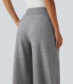 High Waisted Drawstring Wide Leg Casual Trousers with Pockets — Fog Gray — view 5