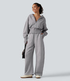 Mid Rise Barrel Leg Fleece Casual Cotton Sweatpants with Pockets — Dolphin — view 8