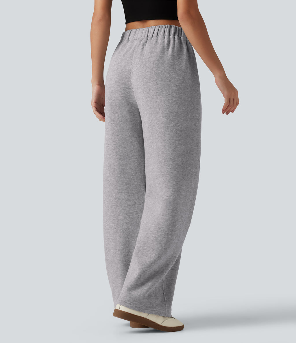 Mid Rise Barrel Leg Fleece Casual Cotton Sweatpants with Pockets — Dolphin — view 2