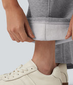 Mid Rise Barrel Leg Fleece Casual Cotton Sweatpants with Pockets — Dolphin — view 6