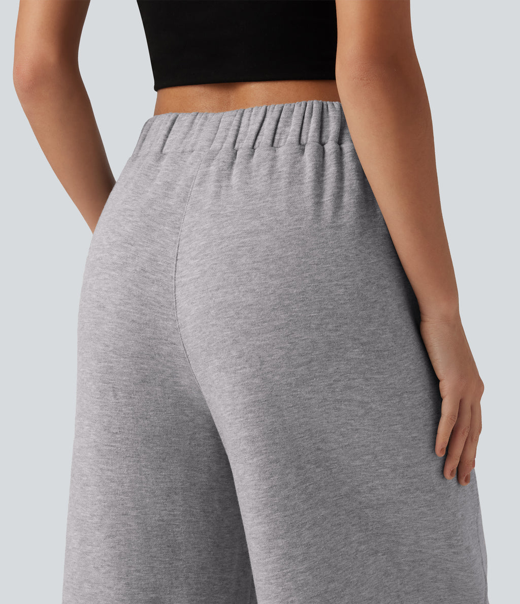 Mid Rise Barrel Leg Fleece Casual Cotton Sweatpants with Pockets — Dolphin — view 4