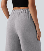 Mid Rise Barrel Leg Fleece Casual Cotton Sweatpants with Pockets — Dolphin — view 4