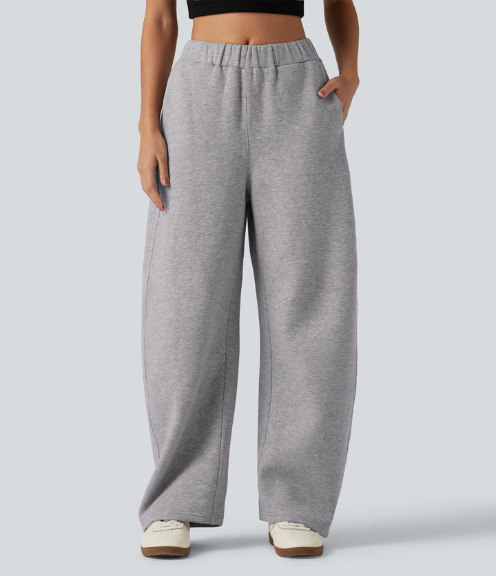 Mid Rise Barrel Leg Fleece Casual Cotton Sweatpants with Pockets — Dolphin — view 1