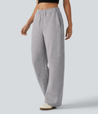 Mid Rise Barrel Leg Fleece Casual Cotton Sweatpants with Pockets — Dolphin — view 3