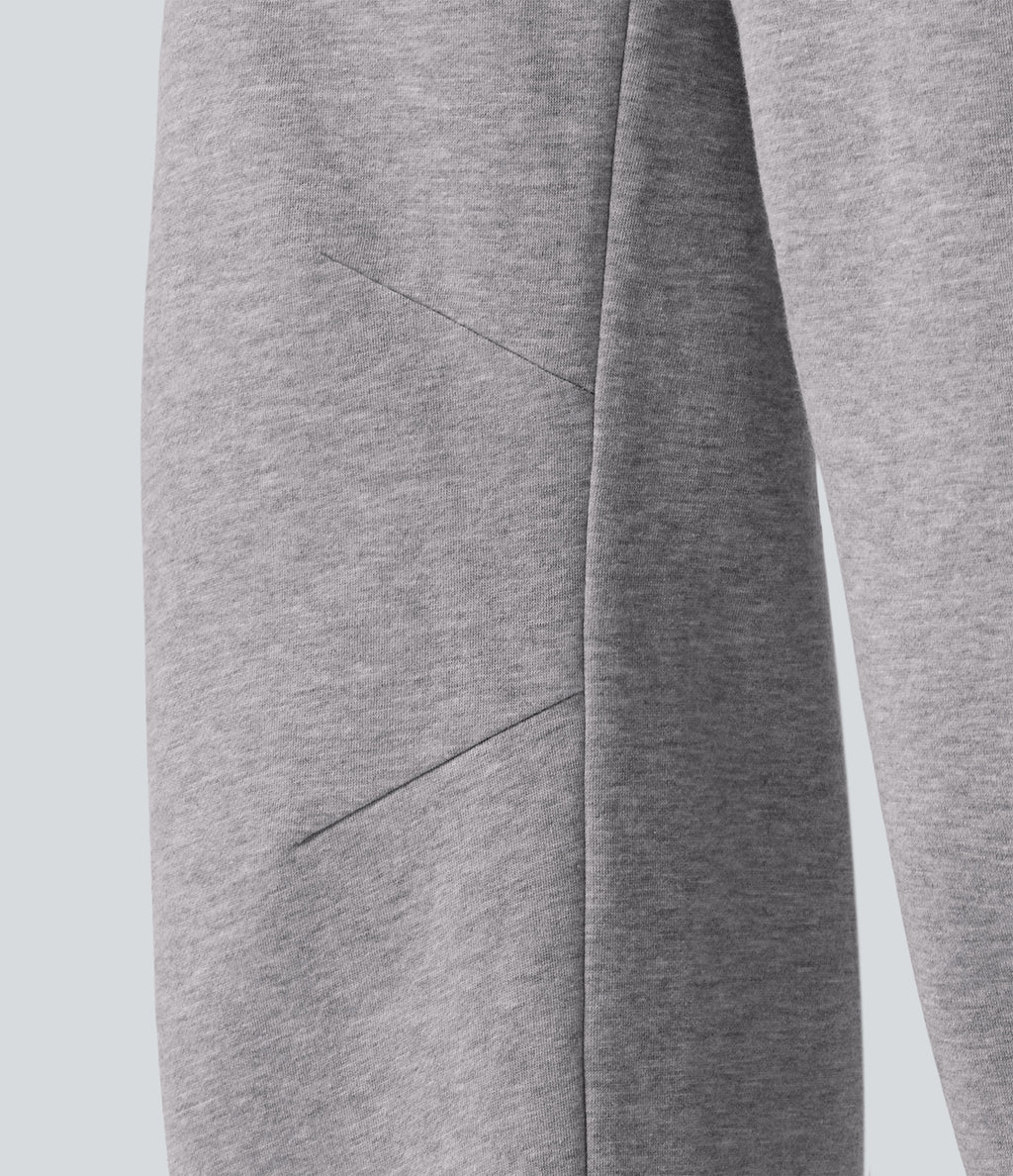 Mid Rise Barrel Leg Fleece Casual Cotton Sweatpants with Pockets — Dolphin — view 7